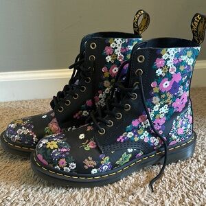 Dr. Martens Women's Floral Combat Boots - Black and Multicolor